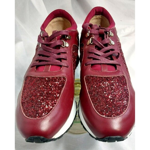 Rare Vinci Sneaker Burgundy Leather Glitter Gold Size 41 Italy - Picture 9 of 16